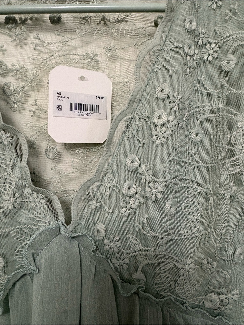 Altar’d State Embroidered Tiered Sage Green Blouse - Picture 2 of 3